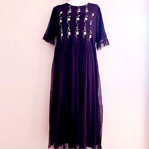 Sweet Salt Dark Purple Yellow Floral Tulle Dress.